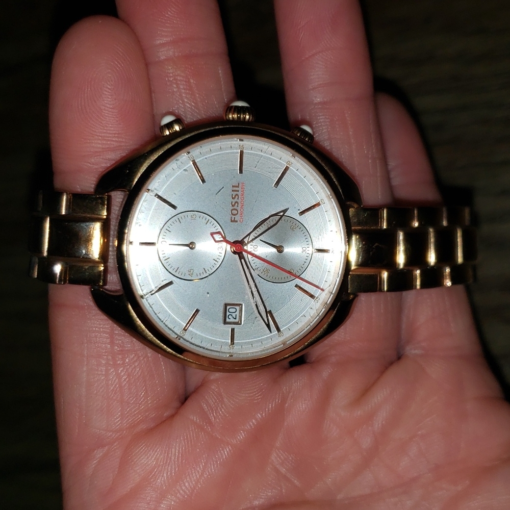 Rose Gold Fossil Chronograph Watch